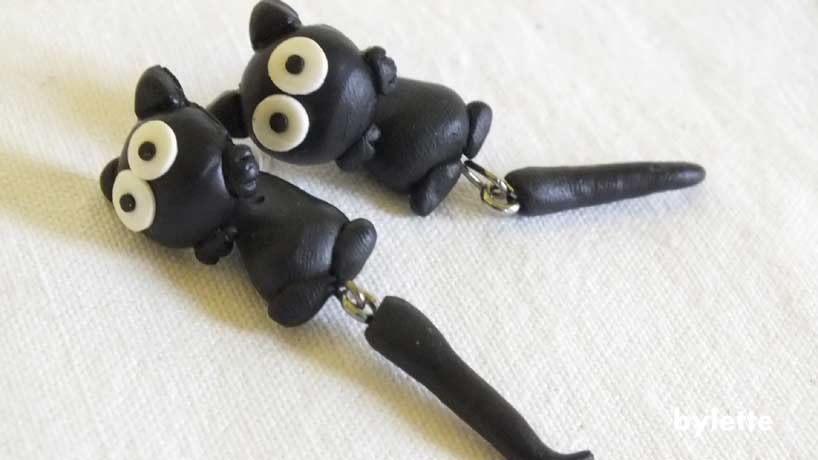 Fimo earrings black cat